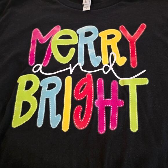 Women’s XL Bella Canvas Merry Bright Long Sleeve Graphic Christmas Tee Shirt - Picture 16 of 16